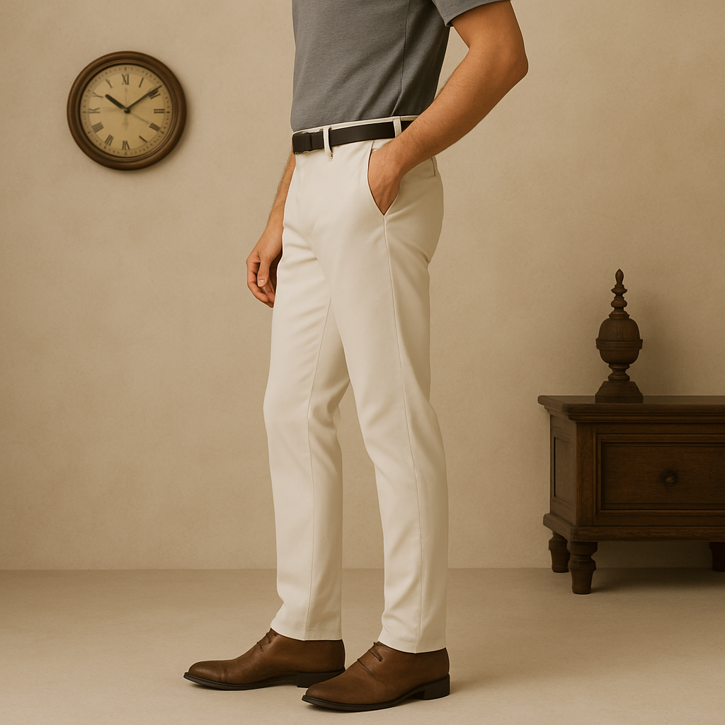 Cream White Cotton Chinos Pant