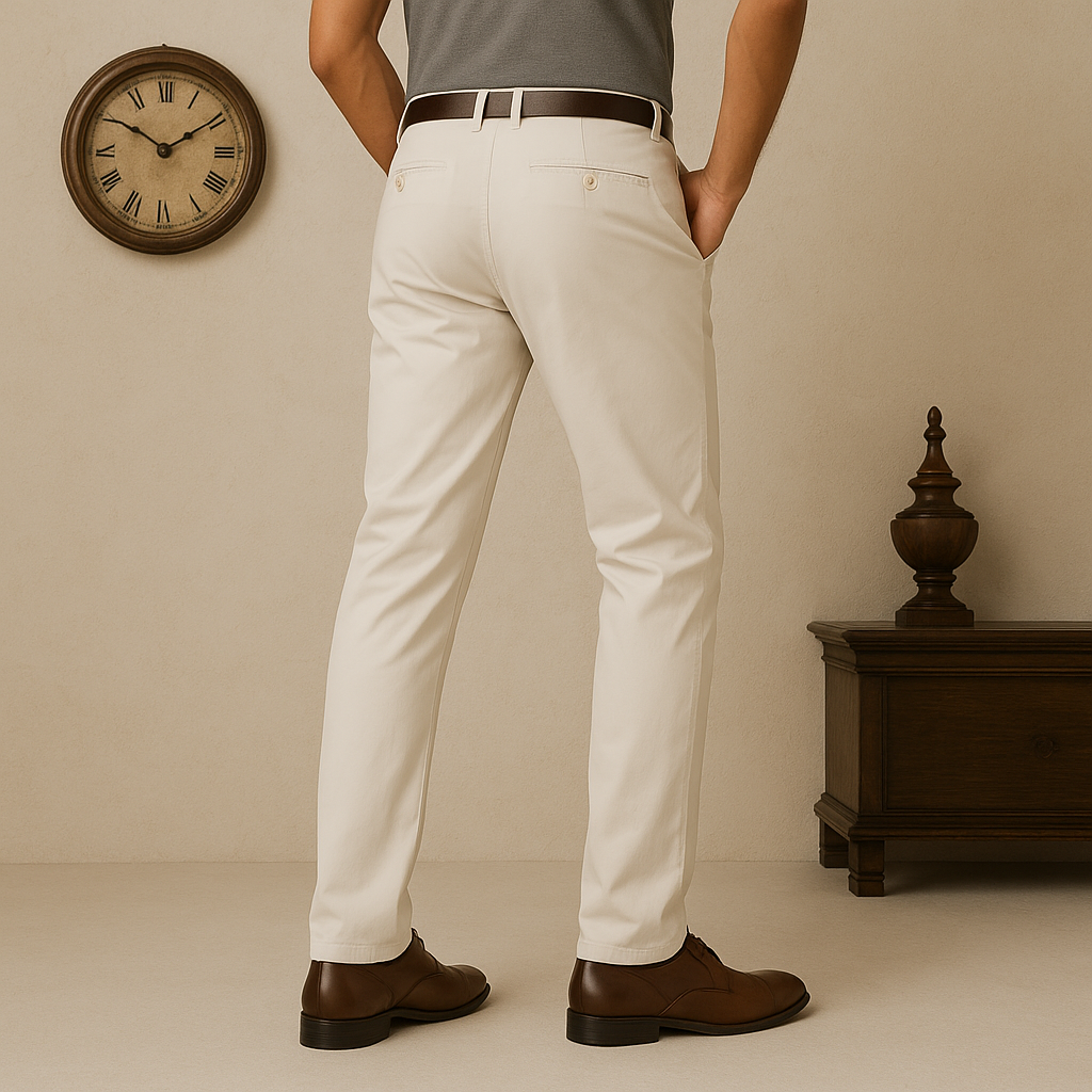 Cream White Cotton Chinos Pant