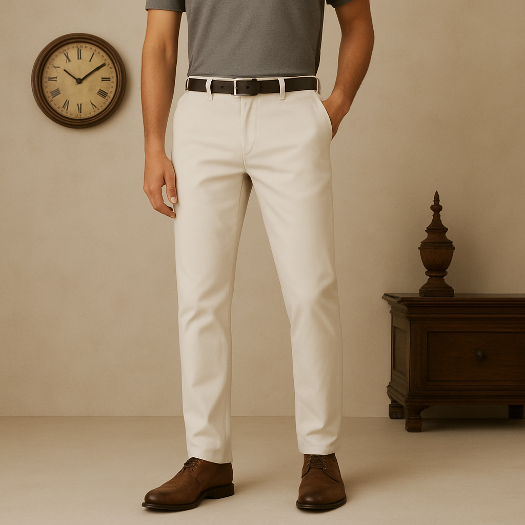 Cream White Cotton Chinos Pant